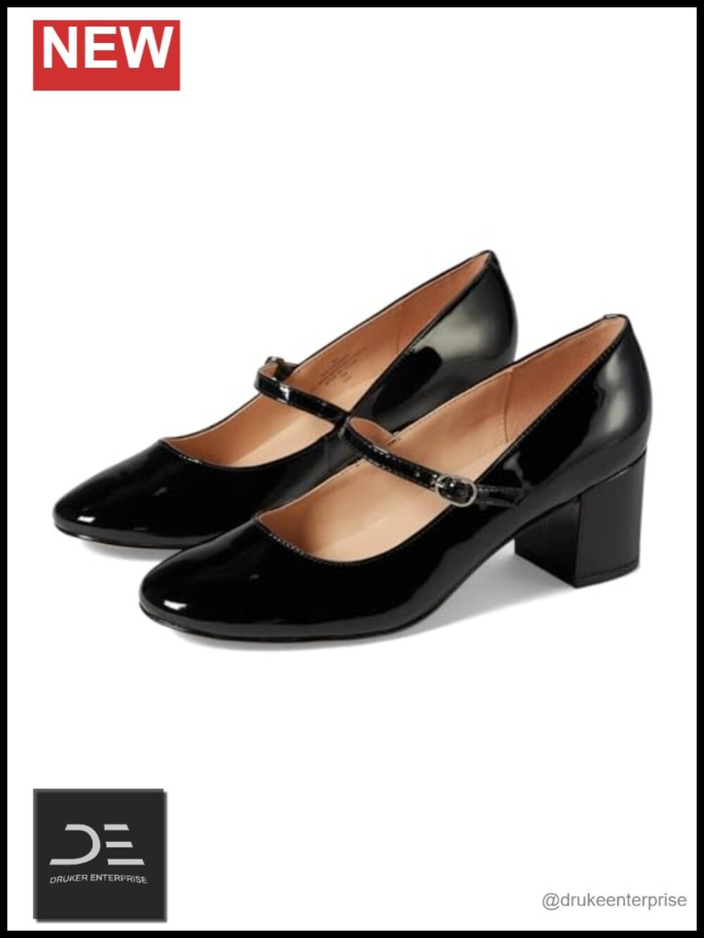 Bandolino Cariann Heels Faux Patent Leather Round Toe Adjustable Strap Block